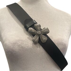 Silpada Black Leather Belt w/ Pewter Flower Buckle XXL – Boho Artisan Canada